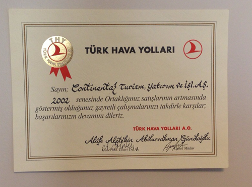 THY - 2002 SEYAHAT ACENTELERİ BAŞARI ÖDÜLÜ 